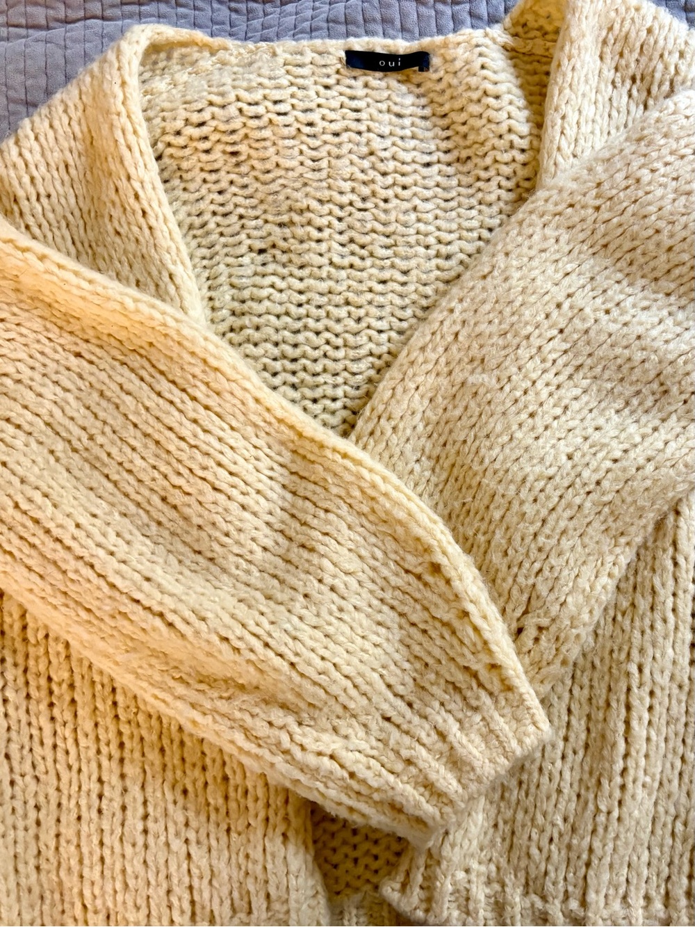 Oui Buttery Yellow Chunky Knit Oversized Cardigan Sweater